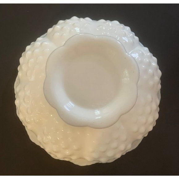 Fenton Candle Bowl 5 Candle Candleholder Hobnail Milk Glass Sawtooth 6.5" x 3.5" - Picture 5 of 7